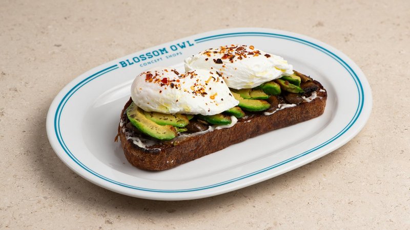 Grilled Avocado Poached Eggs Bruschetta